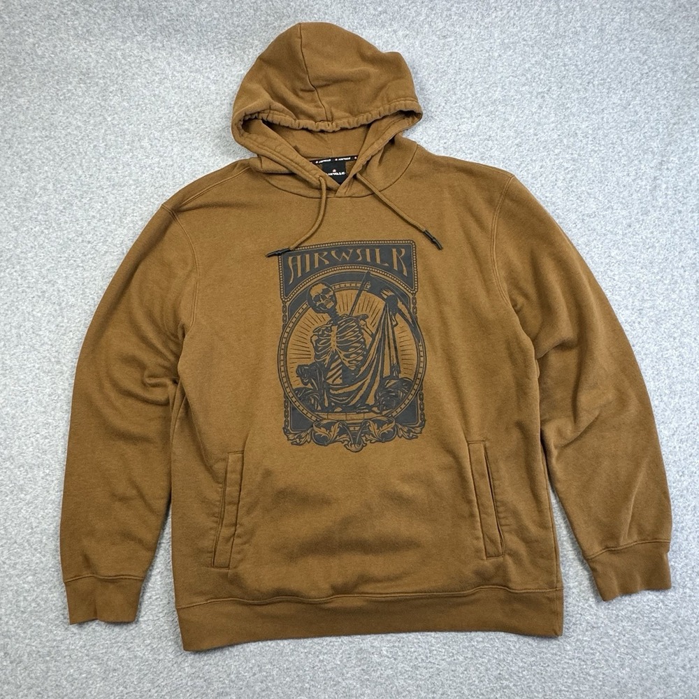 Airwalk Graphic Hoodie Sweatshirt 2XL Brown Skeleton Logo Spellout Print Skater